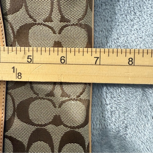 Coach Signature Logo Canvas Mini Crossbody Bag Tan & Brown Zipper Closure - Picture 11 of 12